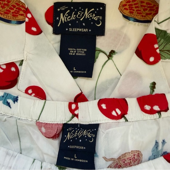 Nick & Nora Pajamas PJ Set Cherries Cherry Pie Cotton White Size Large - Picture 6 of 9